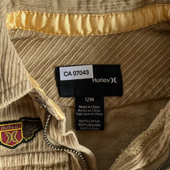 Hurley Corduroy Zip-Up Overshirt 12 Months - Picture 9 of 12